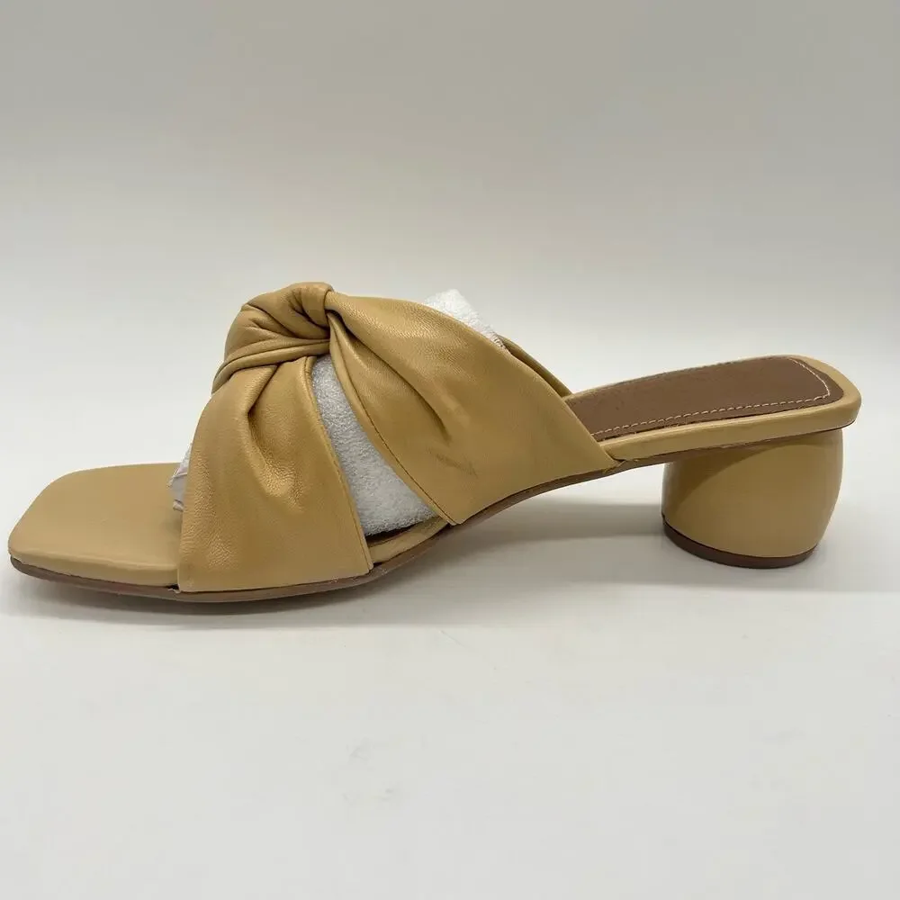Journee Collection Sandals Womens 8.5 Tan‎ Leather Charlize Block Heel Mules NEW
